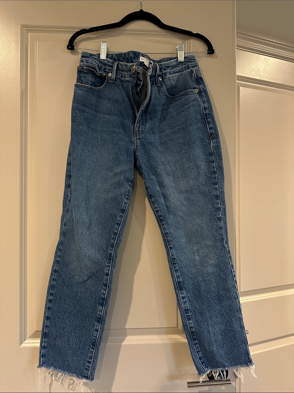 Good American Medium Blue High-Rise Straight Leg Jeans
